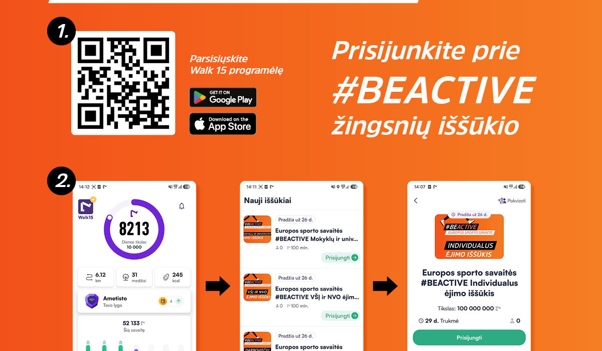 Kvietimas prisijungti prie nacionalinio #BEACTIVE žingsnių iššūkio